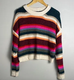 American Eagle women’s long sleeve Striped Multicolor Sweater size L thumbnail 1