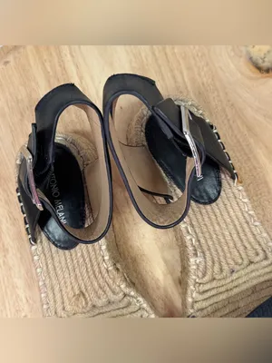 Antonio Melani Ankle Strap Espadrille Platform Leather Sandals Black 7.5 thumbnail 10