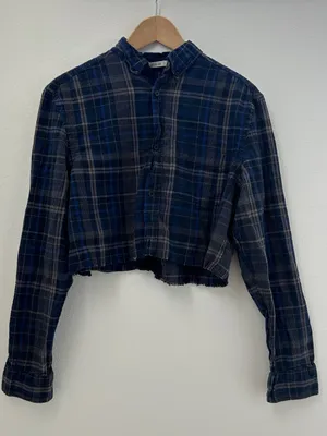 Cropped Blue Plaid Button thumbnail 1