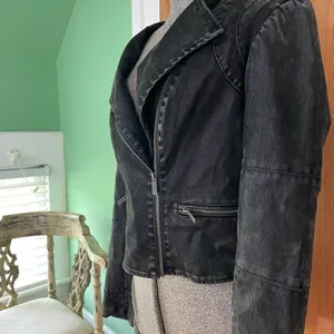 Blanc Noir BNCI Faux Leather Asymmetrical Zip Sleeve Moto Jacket Sz L 💚🎀 thumbnail 5