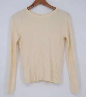 Threadbare Top Womens 8 Open Back Ribbed Knit Cream Long Sleeve Excellent thumbnail 1