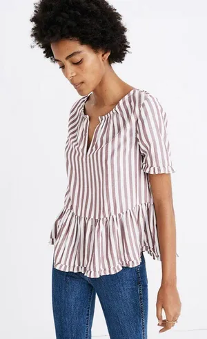 Madewell NWOT Stanza Ruffle Hem Top in Stripe thumbnail 1
