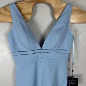 NEW Ieena Mac Duggal Formal Gown Midi Tea Length Dress 8 Dusty Blue Sleeveless thumbnail 2