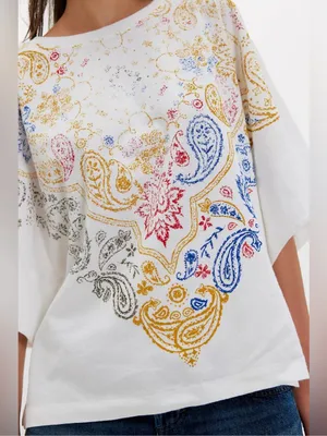 Free People We The Free Heirloom Printed Tee in Ivory XS thumbnail 3