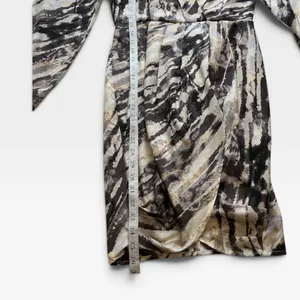 Entro Womens Abstract Brushstroke Print V-Neck Wrap Mini Dress Brown L D17405 thumbnail 5