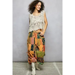 POL Printed Patchwork Wide Leg Pants with Adjustable‎ Side Drawstring - Medium thumbnail 7