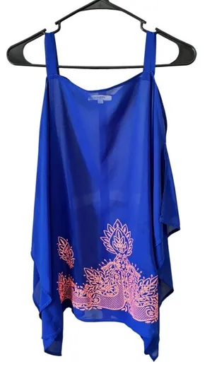 Umgee Women's Blue & Coral Cold Shoulder Top thumbnail 1
