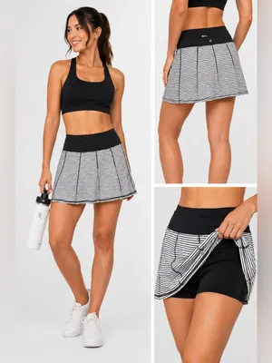Kyodan Striped Athletic Skort Built-In Shorts Tennis Golf Running XS Black and White thumbnail 2