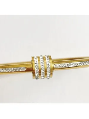 18K Gold Plated RhinestonesBangle Stainless Steel BraceletWomens Jewelry Gift thumbnail 6