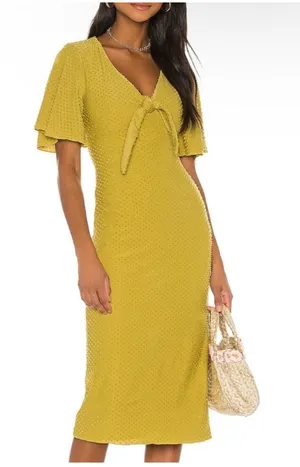 NWOT Revolve Tularosa chase short sleeve midi dress in pear with bow thumbnail 1