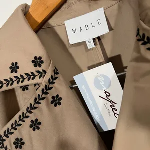 NEW Mable Embroidered Trench Coat Sz Medium Taupe and Black Neutral thumbnail 6