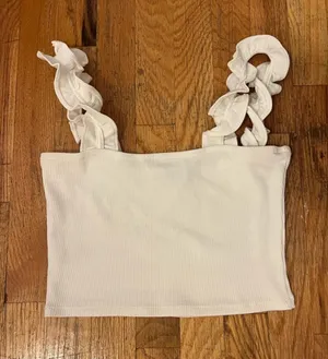 Zara White Ruffled Strap Crop Top thumbnail 1