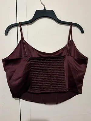 Wild Fable Burgundy Satin Cami with Blue Rose Detail thumbnail 3