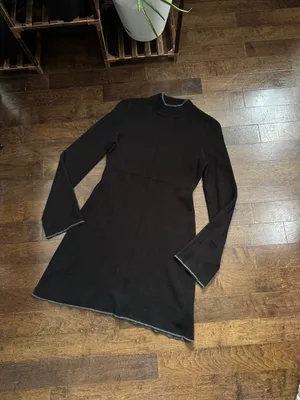 Topshop black mock neck bell sleeve fit and flare comfy knit sweater mini dress thumbnail 3
