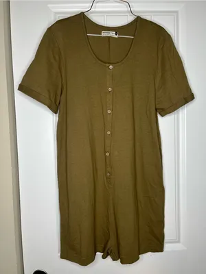 Jackson Rowe Olive Green Knit Romper Button Up Lagenlook Fairycore Small Forest thumbnail 1