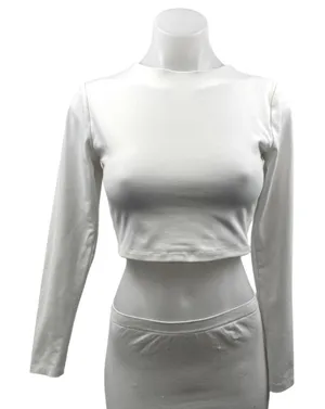 Susana Monaco Women's White High Neck Long Sleeve Crop Tee T-Shirt Top Size S thumbnail 1