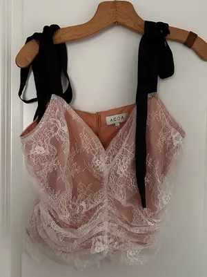 Buckle Acoa white floral lace tie bow straps girly cottage core feminine top thumbnail 1