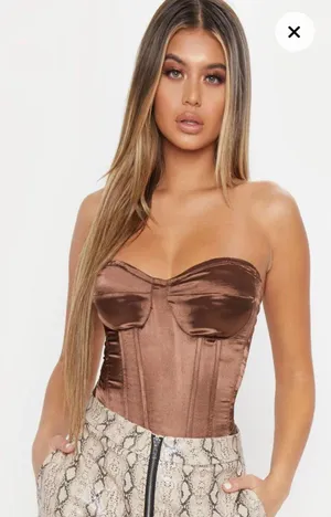 Pretty Little Thing Brown Satin Corset thumbnail 1