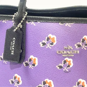 Coach‎ Reversible City Tote Black/Purple Flowers Coated Canvas F55688 Large Bag thumbnail 3