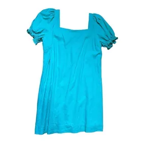 Draper James RSVP Squareneck Puff Sleeve Dress‎ linen blend sz XL bright teal thumbnail 5