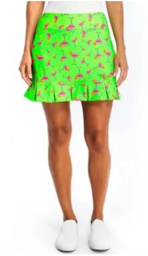 Tzu Tzu Sport Golf Athletic Skort Green Pink Martini Glass Print Ruffle Size M thumbnail 1