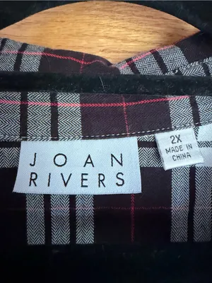 Joan Rivers Plaid Button Down Swing Shirt with Pockets Black White Red 2X thumbnail 7