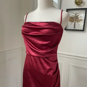 Windsor Stretchy Ruby Red Burgundy Satin Slip Dress Gown M thumbnail 4