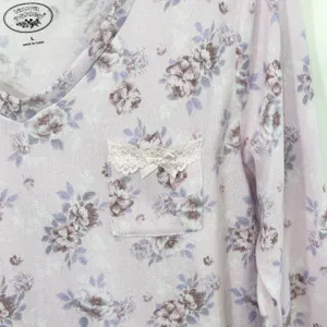 Laura Ashley Large Pajama Set Pink Floral Lettuce Hem Soft Girl Cottagecore 559 thumbnail 11