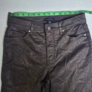 Ann Taylor Brown Gold‎ Metallic Foil High Rise Wide Leg Pants Size 4 Sparkle thumbnail 7