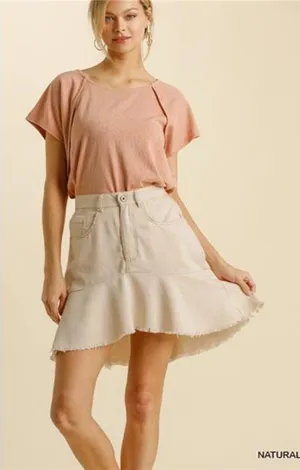 ✨NWT Umgee Linen Blend 5 Pockets High Low‎ Skirt with Frayed Hem thumbnail 1