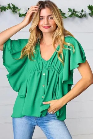 Haptics by Karen Green Button Ruffle Woven Top size Large thumbnail 1
