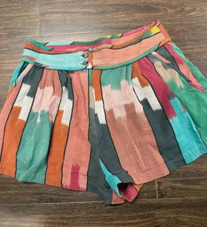 ULLA JOHNSON Multicolor Ikat Abstract Print Cotton Shorts Size 10 Boho thumbnail 1