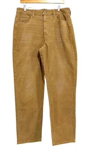 American Eagle Mom Straight‎ Corduroy Pants Tan Super High Rise 14 Long NEW thumbnail 1