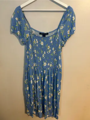French Connection Blue Floral Smocked Mini Dress Short Sleeve thumbnail 7