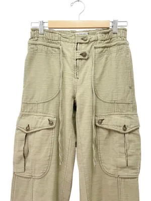 Free People Park Ave Cargo Pants Sz XS Olive Green Wide Leg Cotton Utility Boho thumbnail 8