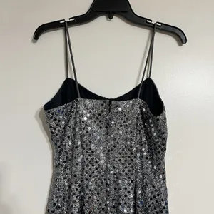 Vintage 90s‎ Silver Sequin Maxi Dress Spaghetti Strap Side Slit Gown Size 10 USA thumbnail 7