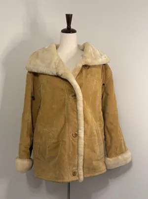 Vintage Tan Suede Leather Shearling Lined Jacket Sz M thumbnail 1