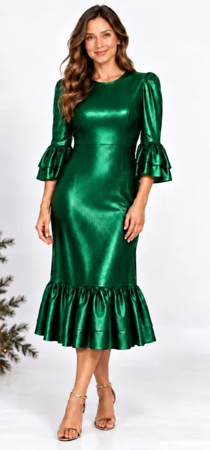 Pomander Place - Emerald Crinkle Lurex Lillith Maxi Dress thumbnail 1
