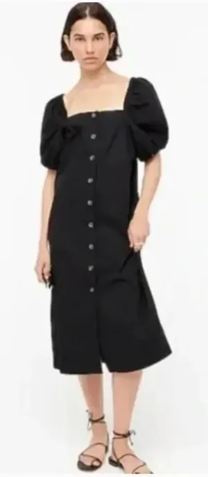 J. Crew Cottage Dress in Black‎ Square Neck Puff Sleeve Button Front Size XL thumbnail 1