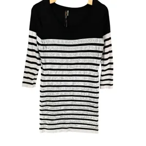 Renee C Sequin Sweater Dress Womens M‎ White Black Stripe Silver Party Holiday thumbnail 2