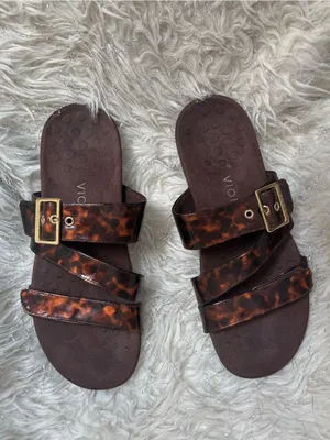 Vionic Women’s Brown Adjustable Triple-Strap Slide Sandals Gold Buckle Size 9USA thumbnail 5