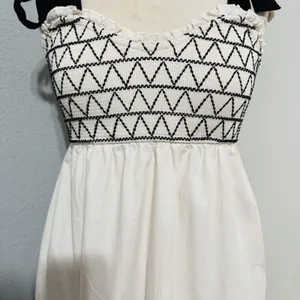 Women Ivory Smocked‎ Tiered Tie Straps Maxi Peasant Dress Size L 100% Cotton thumbnail 6