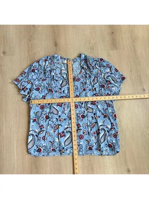 Loft EUC Women's Blue Floral Paisley V-Neck Front Tie Blouse Size L thumbnail 8