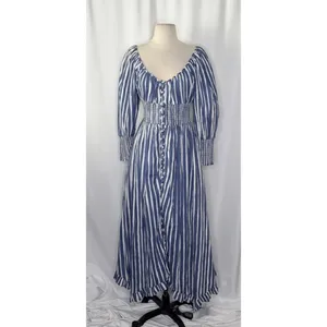 NWT!! By ANTHROPOLOGIE Long Sleeve Sweetheart Midi Dress Blue White Striped XS thumbnail 2