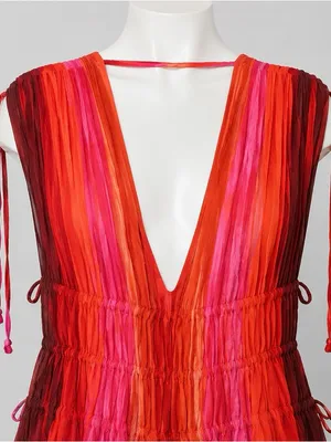 NWT Zara Sunset Flowy Maxi Dress Medium Plunge V-Neck Adjustable Tie Waist Boho thumbnail 9