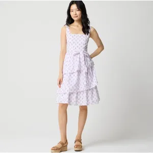 J. Crew Floral Tiered Midi Dress Sleeveless White Violet Storm 12 thumbnail 2