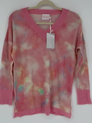 Brodie Cashmere 100% Cashmere Sweater S Pink Tie Dye V Neck NWT Whimsical thumbnail 2