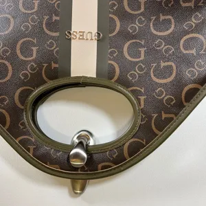 Guess Monogram Cutout Handle‎ Tote Bag Brown Olive Green Logo Print Lunch Bag thumbnail 2