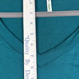 Halara Teal Green‎ V-Neck Long Sleeve Wide Waistband French Terry Top Size MED thumbnail 4