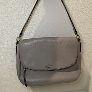 Kate Spade Jackson Gray Taupe Soft Pebbled Leather Medium Flap Crossbody Bag thumbnail 3